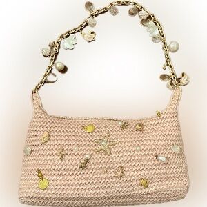 Blush Pink Woven Shoulder Bag w/ Gold Charms – NWOT